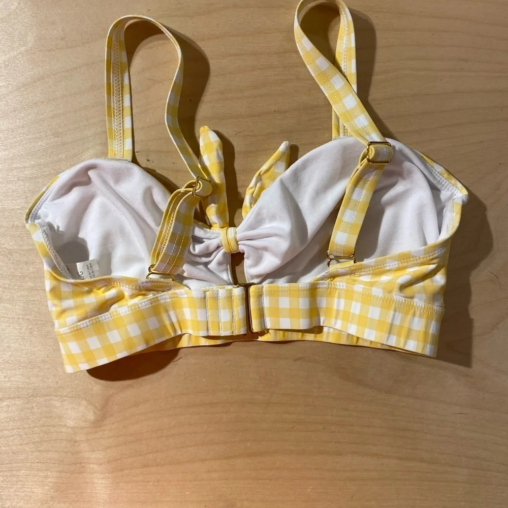 Fresh Water Yellow Gingham Tie-Front Swim Top Large (PQ)